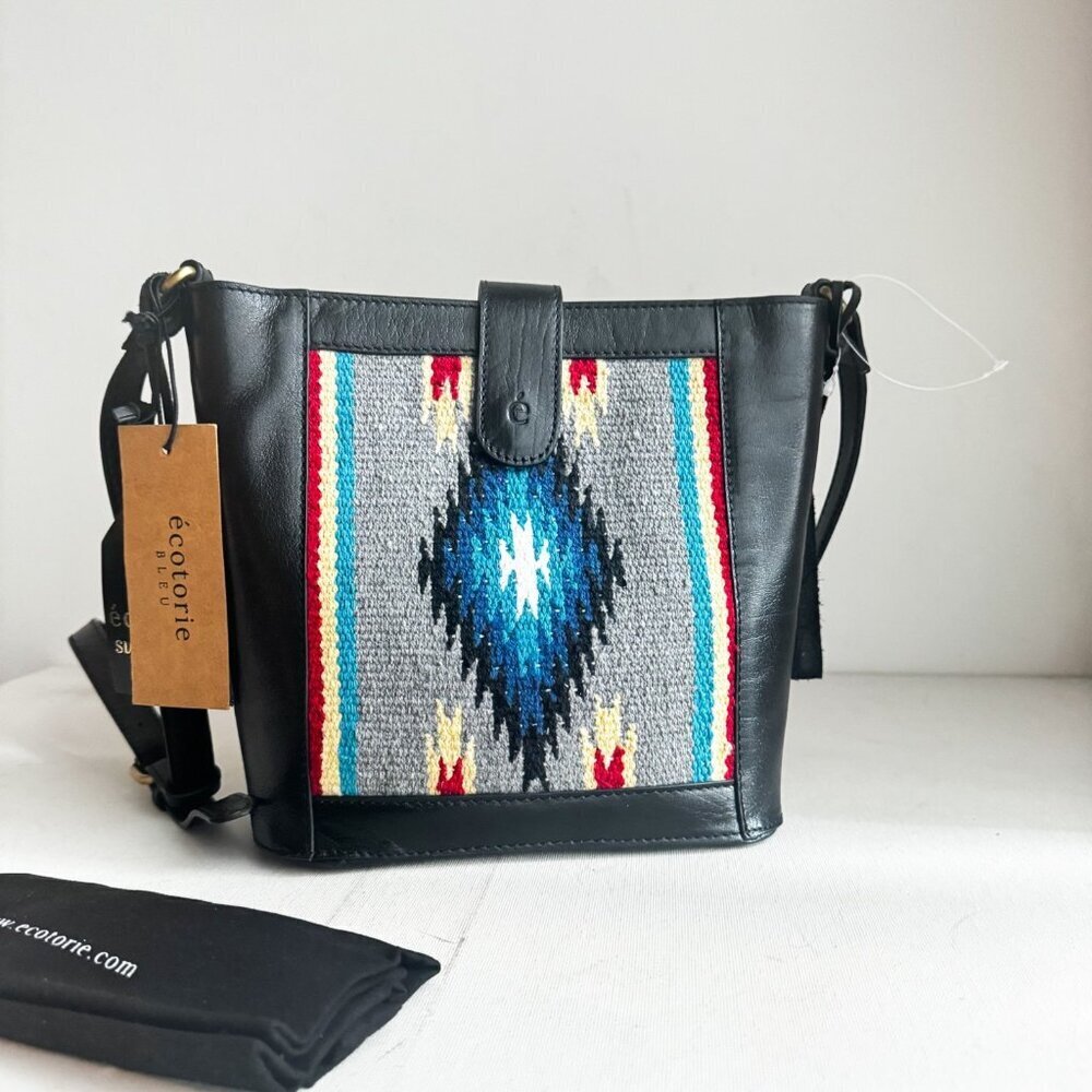 Ecoterie Dunlap Crossbody Bag Leather Canvas Black Blue